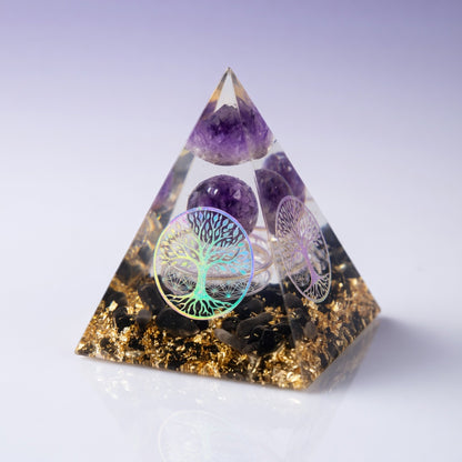 Handcrafted Amethyst Orgonite Pyramid crystal decor