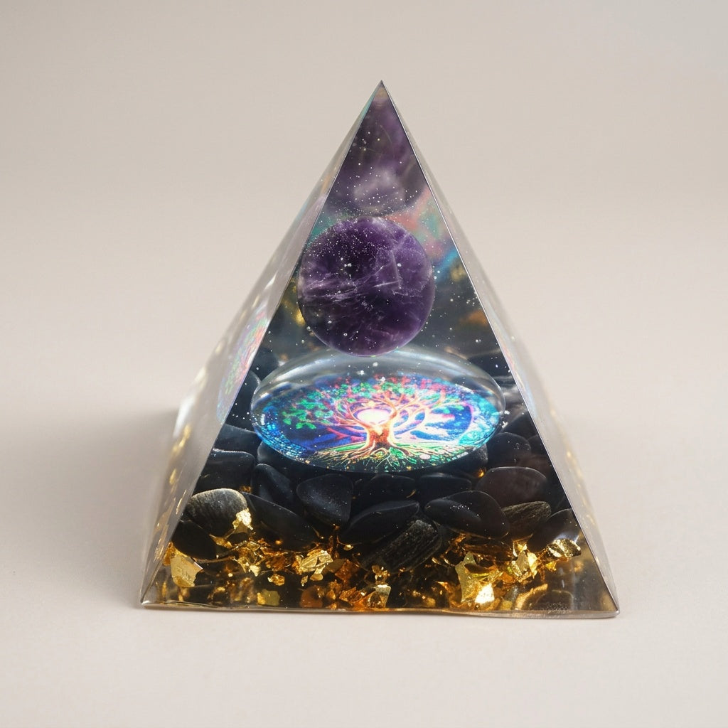 Handcrafted Amethyst Orgonite Pyramid crystal decor