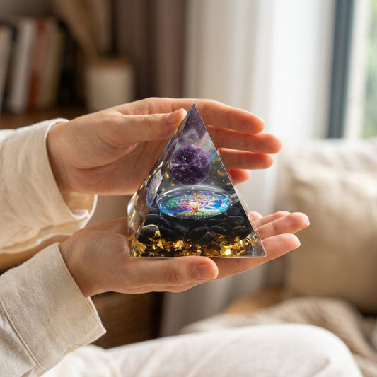 Handcrafted Amethyst Orgonite Pyramid crystal decor